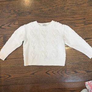 Girls' heart-bobble sweater - white / ivory 6-7